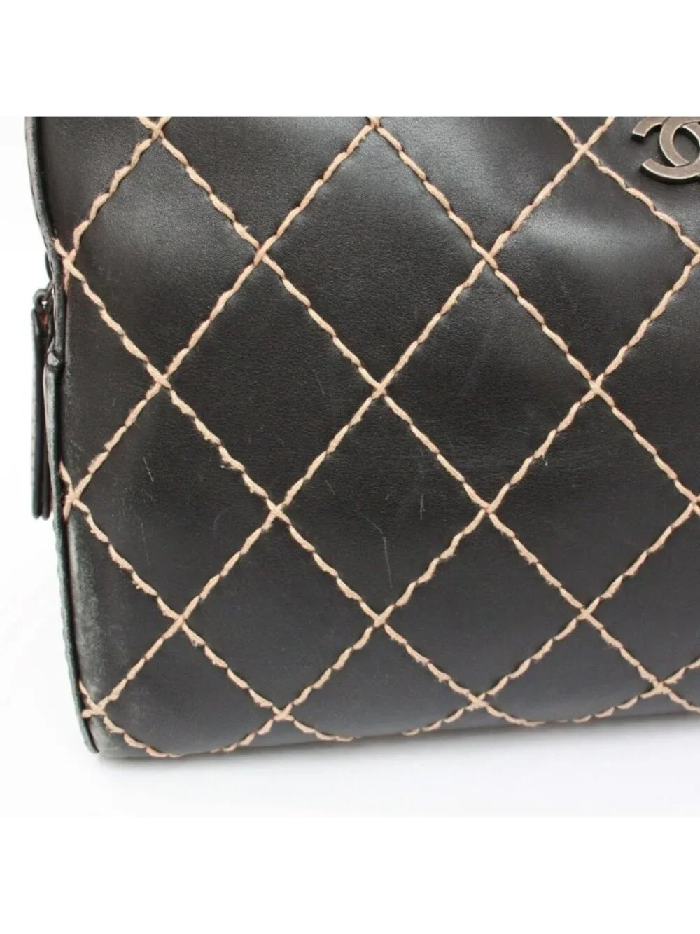 Chanel Wild Stitch Leather Black Handbag Silver